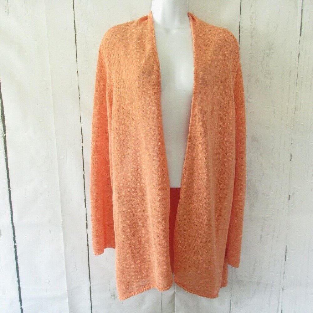 Eileen Fisher Cardigan Sweater XL Linen Open Front Peach Lagenlook Minimalist - Picture 1 of 7